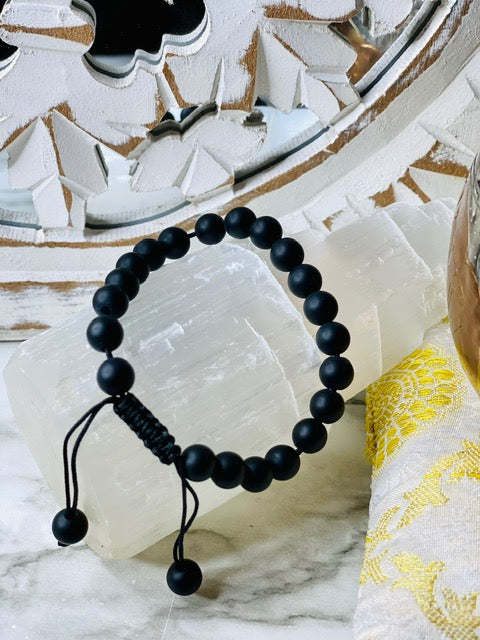 Matte Black Onyx Adjustable Beaded Bracelet